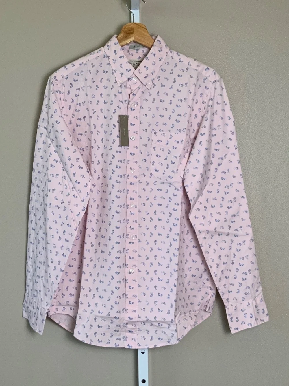 J. Crew Classic Stretch Secret Wash Button Down Shirt in Pink Branches